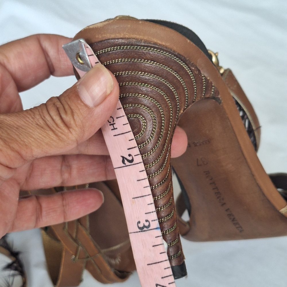 BOTTEGA VENETA TLC Tan Stiletto Heel Strappy Sandals Size 37/US 7 - Picture 12 of 14